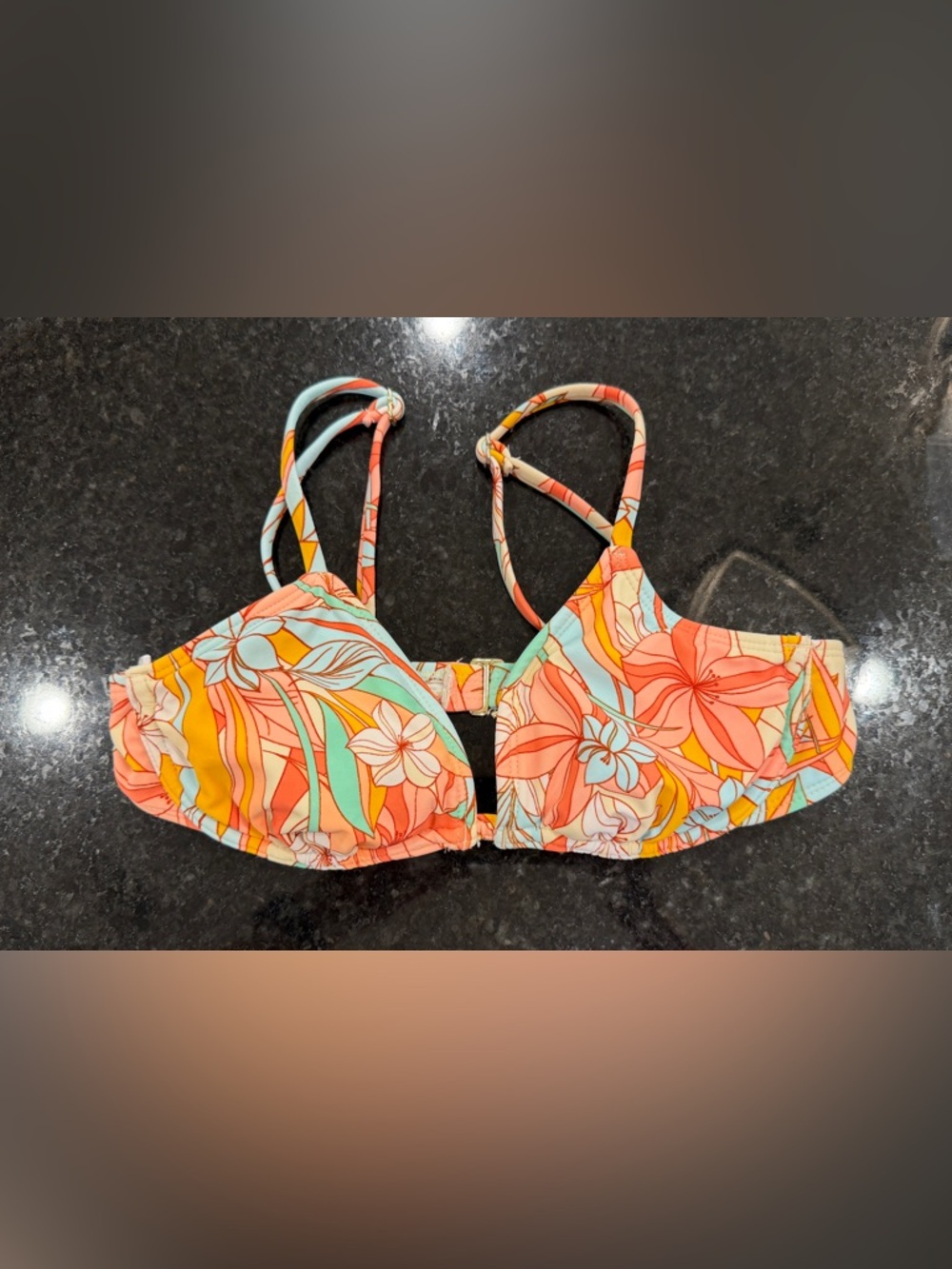 Xhilaration Coral & Aqua Floral Bikini Top